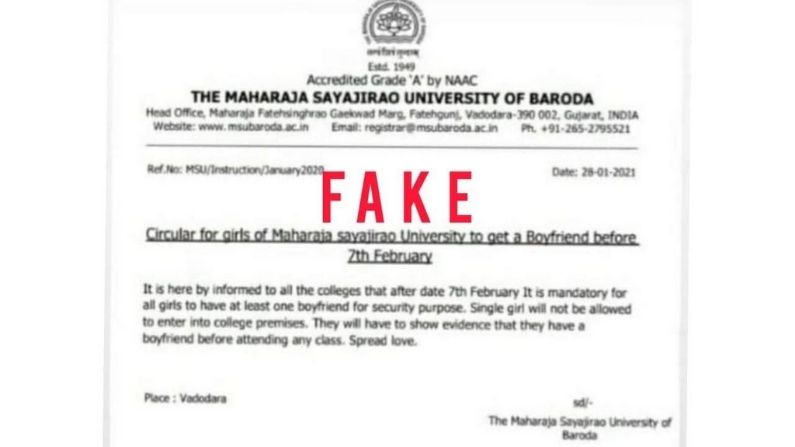Fake circular goes viral in name of MS University on valentines day