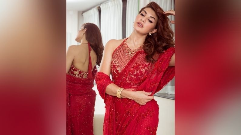 Jacqueline Fernandez looking hot in a red sari, check out her latest pics