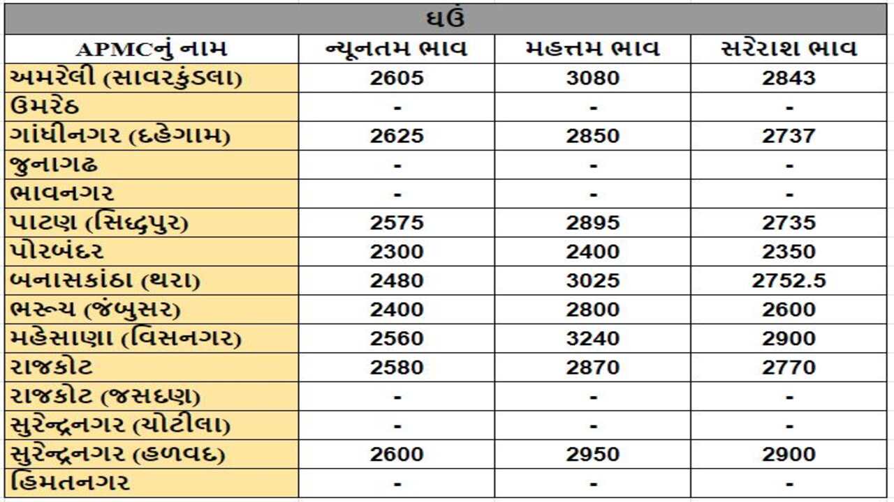 ઘઉંના તા.12-01-2024ના રોજ APMCના ભાવ રૂ.2300 થી 3240 રહ્યા.