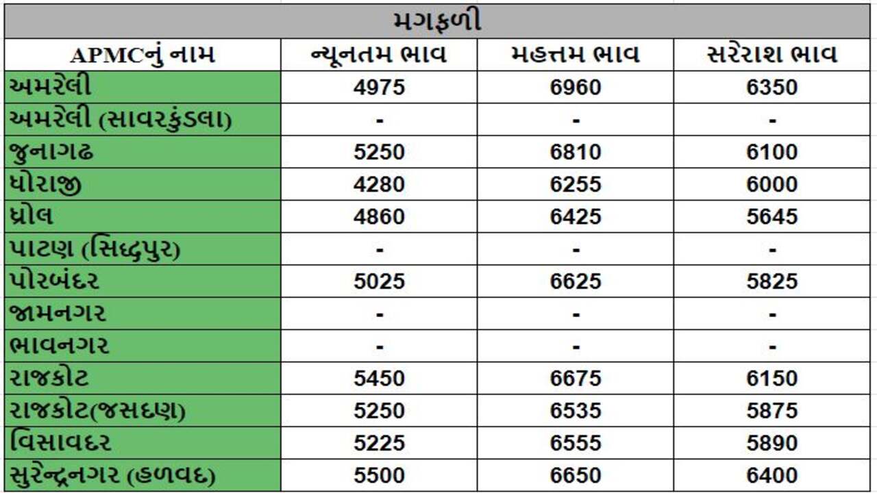 મગફળીના તા.23-01-2024ના રોજ APMCના ભાવ રૂ.4280 થી 6960 રહ્યા.