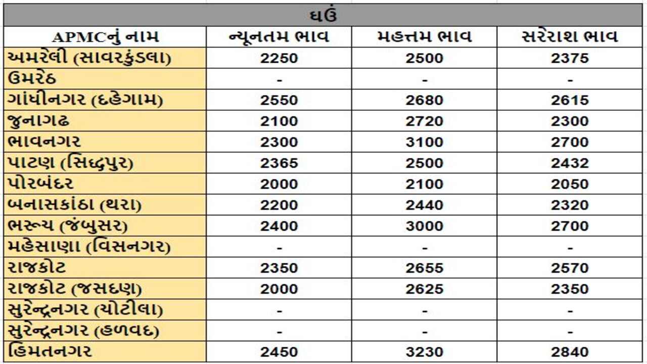 ઘઉંના તા.28-02-2024ના રોજ APMCના ભાવ રૂ.2000 થી 3230 રહ્યા.