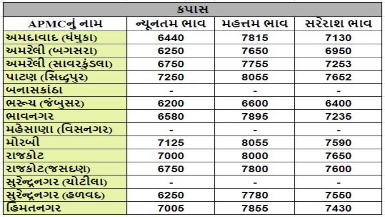 કપાસના તા.21-03-2024ના રોજ APMCના ભાવ રૂ.6200 થી 8055 રહ્યા.