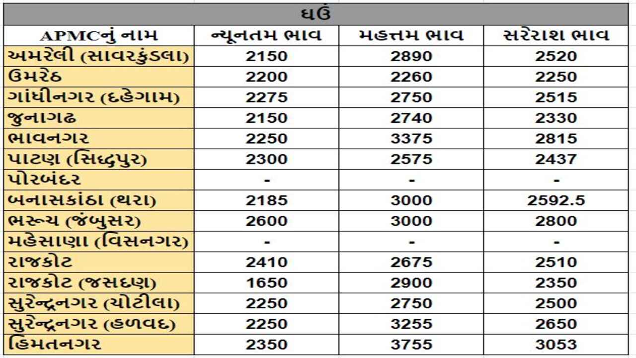 ઘઉંના તા.20-03-2024ના રોજ APMCના ભાવ રૂ.1650 થી 3755 રહ્યા.