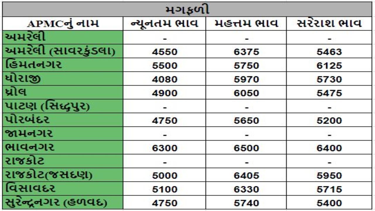 મગફળીના તા.21-03-2024ના રોજ APMCના ભાવ રૂ.4080 થી 6500 રહ્યા.