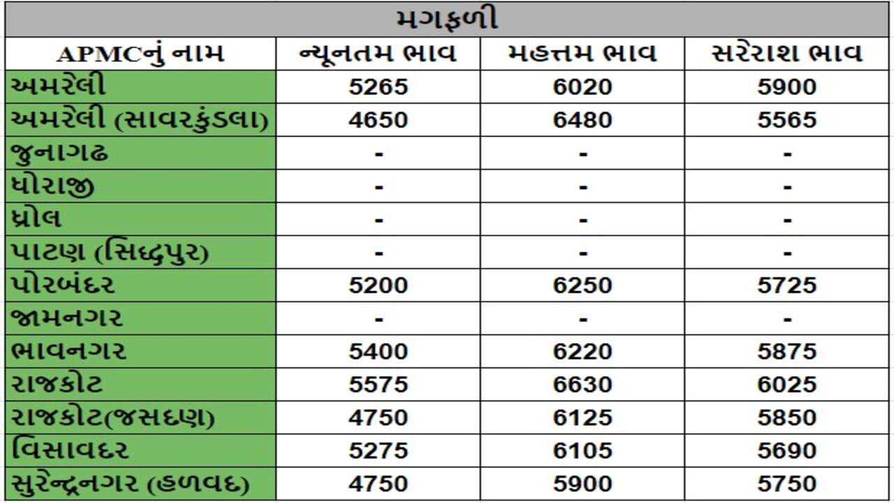 મગફળીના તા.19-04-2024ના રોજ APMCના ભાવ રૂ.4650 થી 6480 રહ્યા.