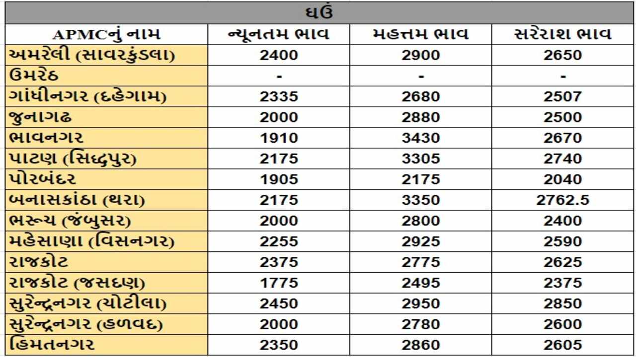 ઘઉંના તા.06-05-2024ના રોજ APMCના ભાવ રૂ.1775 થી 3430 રહ્યા.