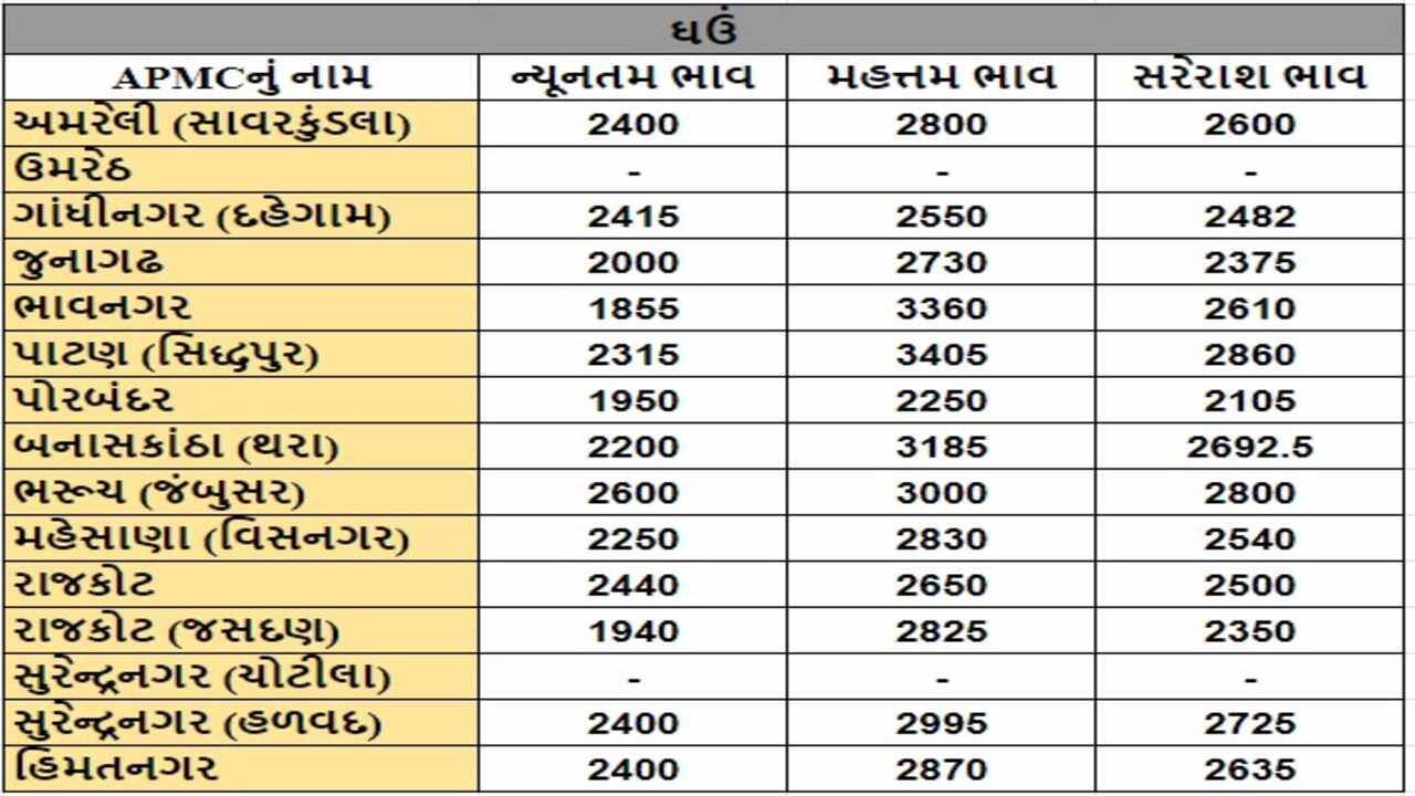 ઘઉંના તા.09-05-2024ના રોજ APMCના ભાવ રૂ.1855 થી 3360 રહ્યા.